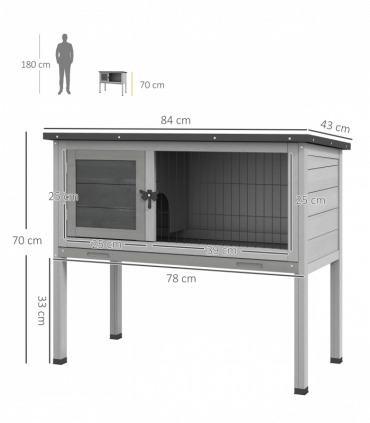 PawHut Large Elevated Indoor Outdoor Wooden Rabbit Hutch with Asphalt Roof, Tray
