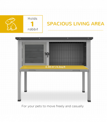 PawHut Large Elevated Indoor Outdoor Wooden Rabbit Hutch with Asphalt Roof, Tray