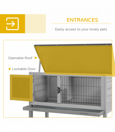 PawHut Large Elevated Indoor Outdoor Wooden Rabbit Hutch with Asphalt Roof, Tray
