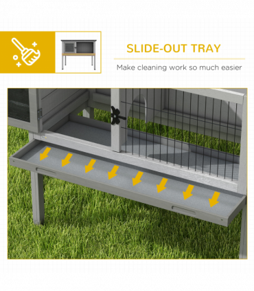 PawHut Large Elevated Indoor Outdoor Wooden Rabbit Hutch with Asphalt Roof, Tray