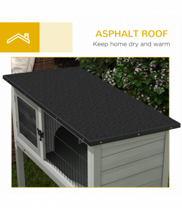 PawHut Large Elevated Indoor Outdoor Wooden Rabbit Hutch with Asphalt Roof, Tray