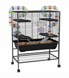 PawHut Large Hamster Cage, Rat Cage with Wheels, Tubes, Storage Shelf, Ramps