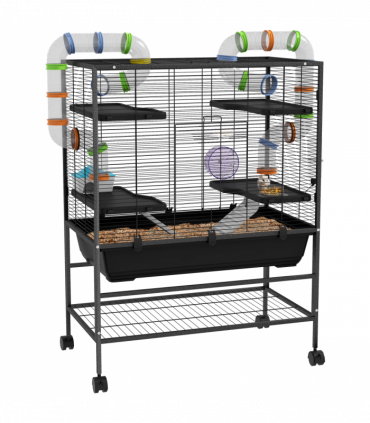 PawHut Large Hamster Cage, Rat Cage with Wheels, Tubes, Storage Shelf, Ramps