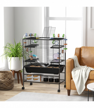 PawHut Large Hamster Cage, Rat Cage with Wheels, Tubes, Storage Shelf, Ramps