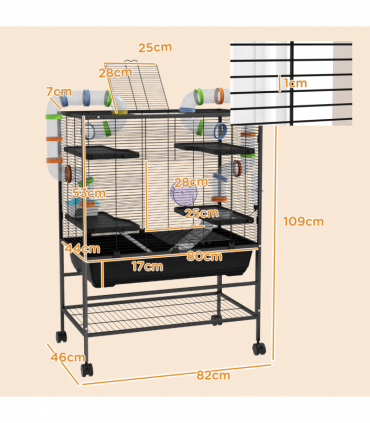 PawHut Large Hamster Cage, Rat Cage with Wheels, Tubes, Storage Shelf, Ramps
