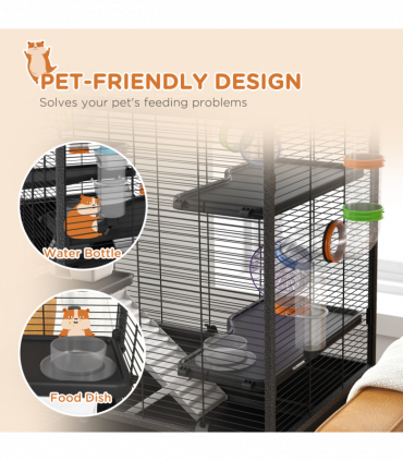 PawHut Large Hamster Cage, Rat Cage with Wheels, Tubes, Storage Shelf, Ramps