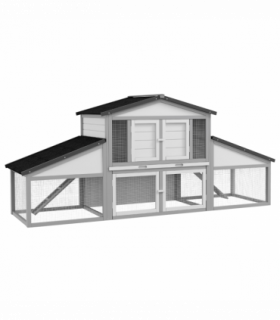 PawHut Large Rabbit Hutch with Run, Tray, Ramp, Wooden Guinea Pig House, Grey