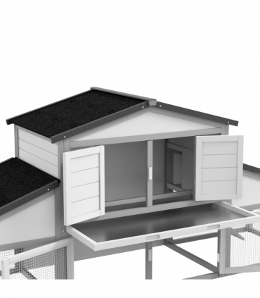 PawHut Large Rabbit Hutch with Run, Tray, Ramp, Wooden Guinea Pig House, Grey
