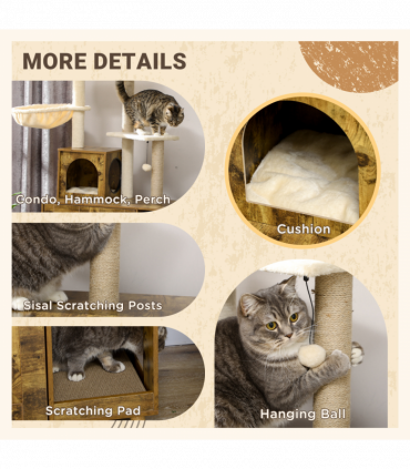 PawHut Litter Box Enclosure with Cat Tree Tower, Hammock, Cushion