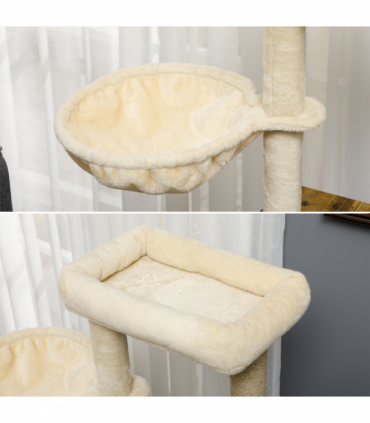 PawHut Litter Box Enclosure with Cat Tree Tower, Hammock, Cushion
