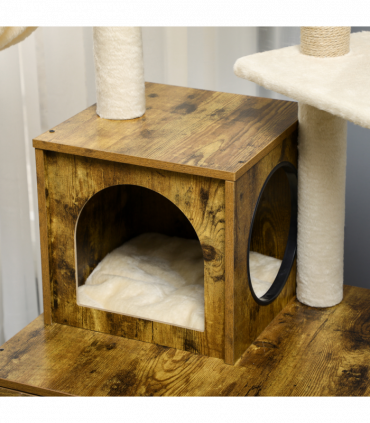 PawHut Litter Box Enclosure with Cat Tree Tower, Hammock, Cushion