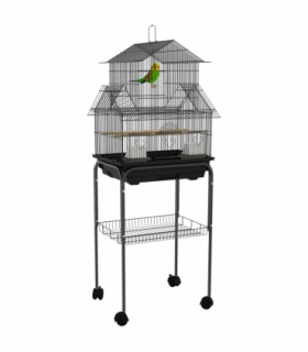 PawHut Metal Bird Cage Small with Perch Food Container Handle for Finch Canary