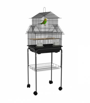 PawHut Metal Bird Cage Small with Perch Food Container Handle for Finch Canary