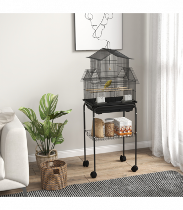 PawHut Metal Bird Cage Small with Perch Food Container Handle for Finch Canary