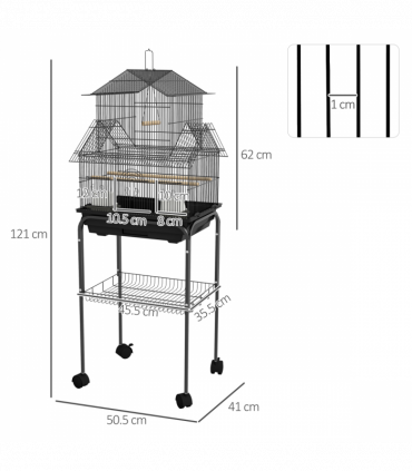 PawHut Metal Bird Cage Small with Perch Food Container Handle for Finch Canary