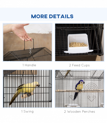 PawHut Metal Bird Cage Small with Perch Food Container Handle for Finch Canary