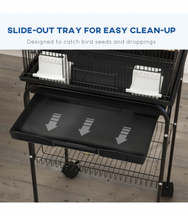 PawHut Metal Bird Cage Small with Perch Food Container Handle for Finch Canary