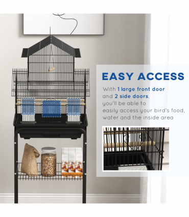 PawHut Metal Bird Cage Small with Perch Food Container Handle for Finch Canary