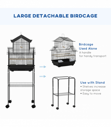 PawHut Metal Bird Cage Small with Perch Food Container Handle for Finch Canary