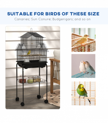 PawHut Metal Bird Cage Small with Perch Food Container Handle for Finch Canary