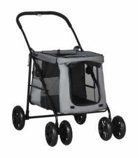 PawHut One-click Foldable Pet Stroller w/ Mesh Windows, for Small Pets - Grey