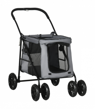 PawHut One-click Foldable Pet Stroller w/ Mesh Windows, for Small Pets - Grey