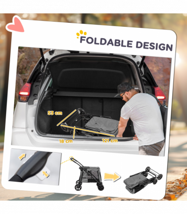 PawHut One-click Foldable Pet Stroller w/ Mesh Windows, for Small Pets - Grey