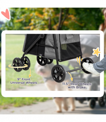 PawHut One-click Foldable Pet Stroller w/ Mesh Windows, for Small Pets - Grey