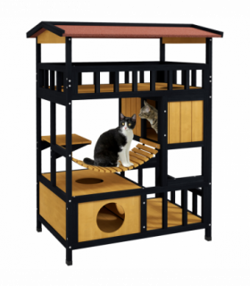 PawHut Outdoor Cat House w/ Suspension Bridge, Houses, Balcony