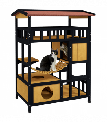 PawHut Outdoor Cat House w/ Suspension Bridge, Houses, Balcony