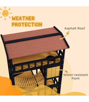 PawHut Outdoor Cat House w/ Suspension Bridge, Houses, Balcony
