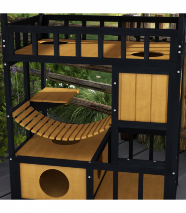 PawHut Outdoor Cat House w/ Suspension Bridge, Houses, Balcony