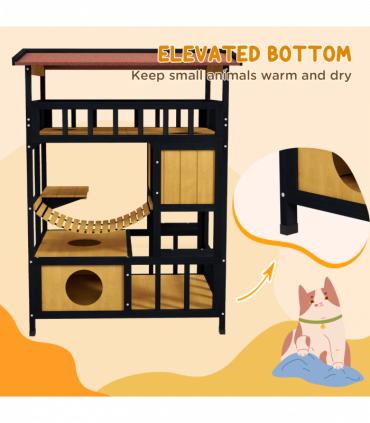 PawHut Outdoor Cat House w/ Suspension Bridge, Houses, Balcony