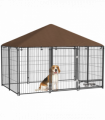 PawHut Outdoor Dog House Kennel with Canopy Top & Lock Rotating Bowl Holder