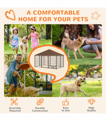 PawHut Outdoor Dog House Kennel with Canopy Top & Lock Rotating Bowl Holder