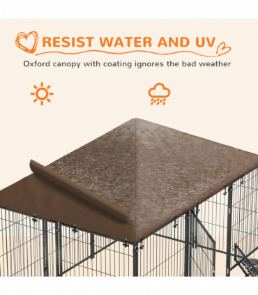 PawHut Outdoor Dog House Kennel with Canopy Top & Lock Rotating Bowl Holder