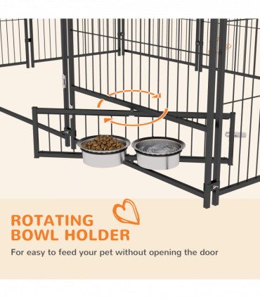 PawHut Outdoor Dog House Kennel with Canopy Top & Lock Rotating Bowl Holder