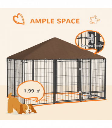 PawHut Outdoor Dog House Kennel with Canopy Top & Lock Rotating Bowl Holder