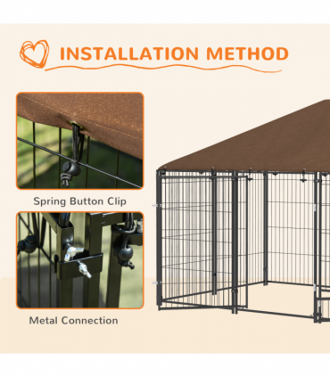 PawHut Outdoor Dog House Kennel with Canopy Top & Lock Rotating Bowl Holder