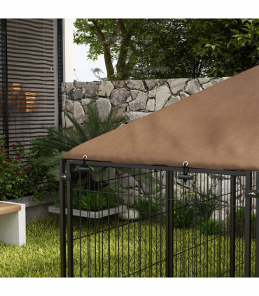 PawHut Outdoor Dog House Kennel with Canopy Top & Lock Rotating Bowl Holder