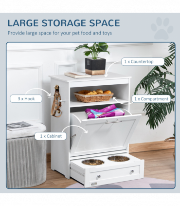 PawHut Pet Feeder Station Dog and Cat Food Storage Feeding Station Food Cabinet