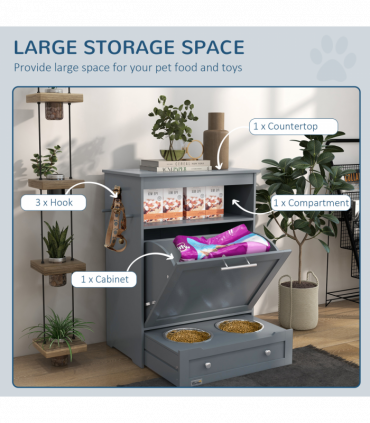 PawHut Pet Feeder Station Dog and Cat Food Storage Feeding Station Food Cabinet