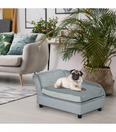 PawHut Pet Sofa Dog Chair Cat Couch w/ Storage, Cushion - Light Blue