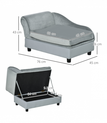 PawHut Pet Sofa Dog Chair Cat Couch w/ Storage, Cushion - Light Blue