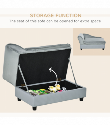 PawHut Pet Sofa Dog Chair Cat Couch w/ Storage, Cushion - Light Blue