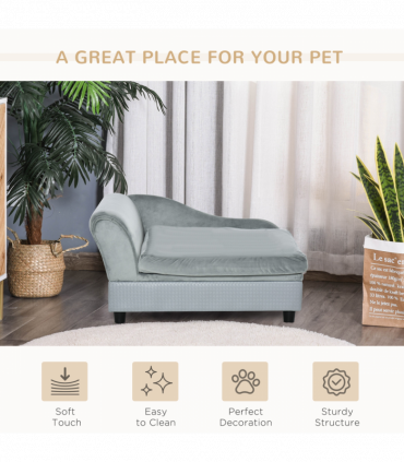 PawHut Pet Sofa Dog Chair Cat Couch w/ Storage, Cushion - Light Blue