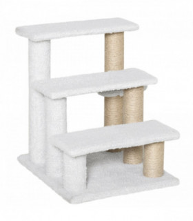PawHut Pet Stair with 3-step Climb Ladder, Scratching Posts, White