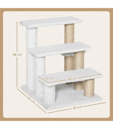 PawHut Pet Stair with 3-step Climb Ladder, Scratching Posts, White