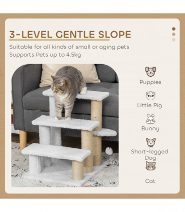PawHut Pet Stair with 3-step Climb Ladder, Scratching Posts, White