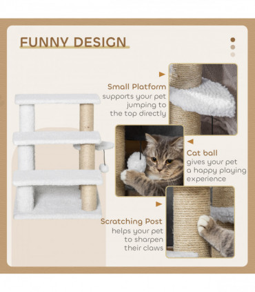 PawHut Pet Stair with 3-step Climb Ladder, Scratching Posts, White